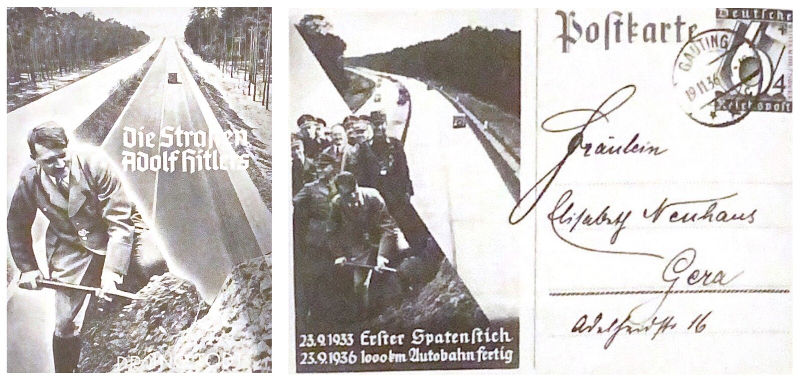 Broschüre und Postkarte zum Autobahnbau unter den Nationalsozialisten